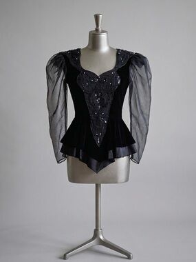 Vtg 80s Climax Karen Okada Velvet Evening Jacket Organza Dark Romance Goth Glam